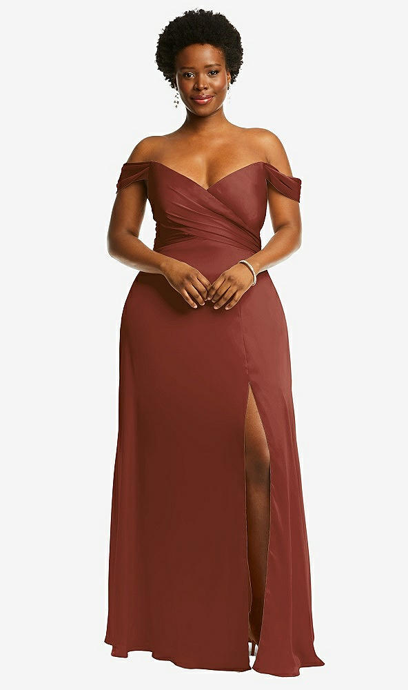 Front View - Auburn Moon Off-the-Shoulder Flounce Sleeve Empire Waist Gown with Front Slit