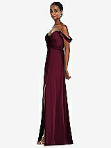 Alt View 2 Thumbnail - Cabernet Off-the-Shoulder Flounce Sleeve Empire Waist Gown with Front Slit