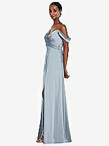 Alt View 2 Thumbnail - Mist Off-the-Shoulder Flounce Sleeve Empire Waist Gown with Front Slit