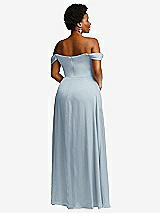 Rear View Thumbnail - Mist Off-the-Shoulder Flounce Sleeve Empire Waist Gown with Front Slit