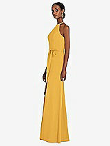 Side View Thumbnail - NYC Yellow Halter Criss Cross Cutout Back Maxi Dress