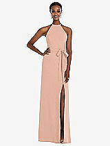 Rear View Thumbnail - Pale Peach Halter Criss Cross Cutout Back Maxi Dress