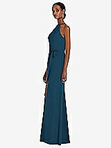 Side View Thumbnail - Atlantic Blue Halter Criss Cross Cutout Back Maxi Dress