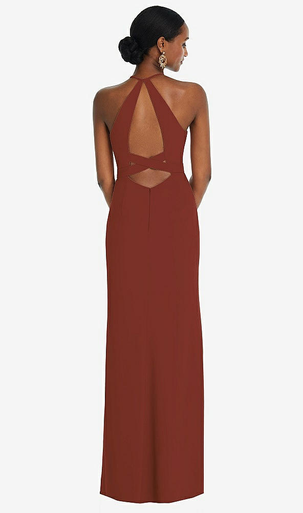 Front View - Auburn Moon Halter Criss Cross Cutout Back Maxi Dress