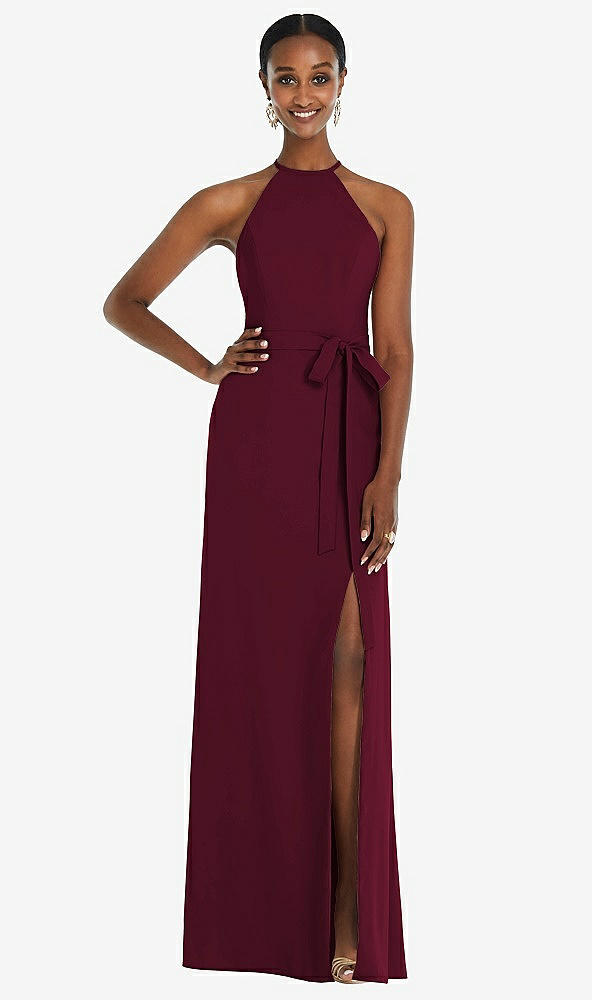 Back View - Cabernet Halter Criss Cross Cutout Back Maxi Dress