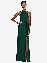 Rear View Thumbnail - Hunter Green Halter Criss Cross Cutout Back Maxi Dress