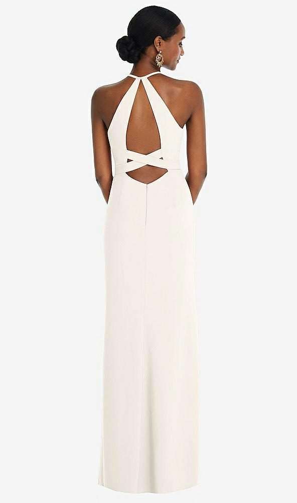 Front View - Ivory Halter Criss Cross Cutout Back Maxi Dress