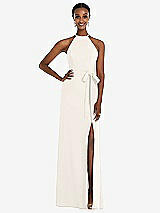 Rear View Thumbnail - Ivory Halter Criss Cross Cutout Back Maxi Dress