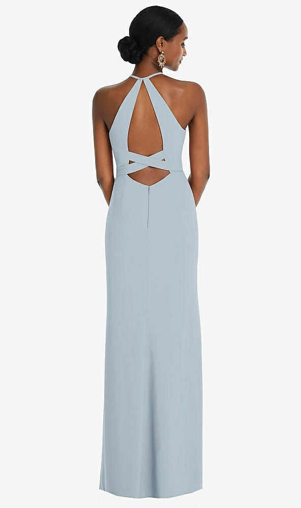 Front View - Mist Halter Criss Cross Cutout Back Maxi Dress