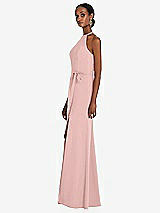 Side View Thumbnail - Rose - PANTONE Rose Quartz Halter Criss Cross Cutout Back Maxi Dress