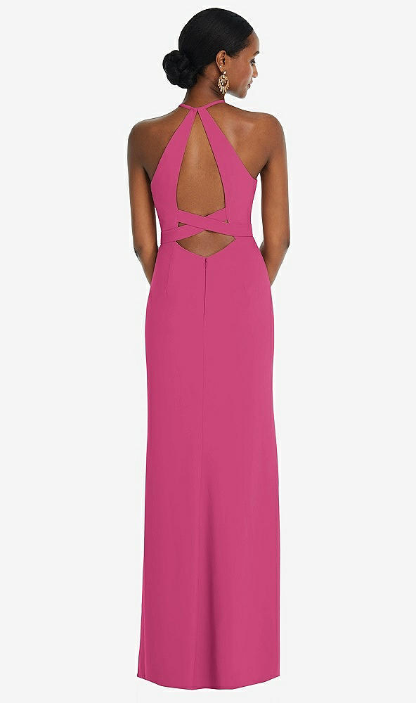 Front View - Tea Rose Halter Criss Cross Cutout Back Maxi Dress