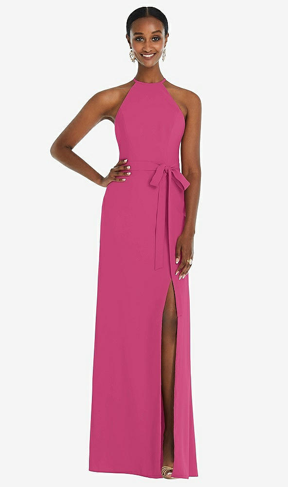 Back View - Tea Rose Halter Criss Cross Cutout Back Maxi Dress