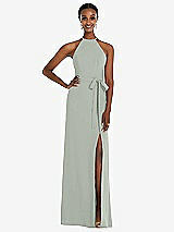 Rear View Thumbnail - Willow Green Halter Criss Cross Cutout Back Maxi Dress