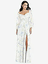 Alt View 1 Thumbnail - Bleu Garden Off-the-Shoulder Puff Sleeve Maxi Dress with Front Slit