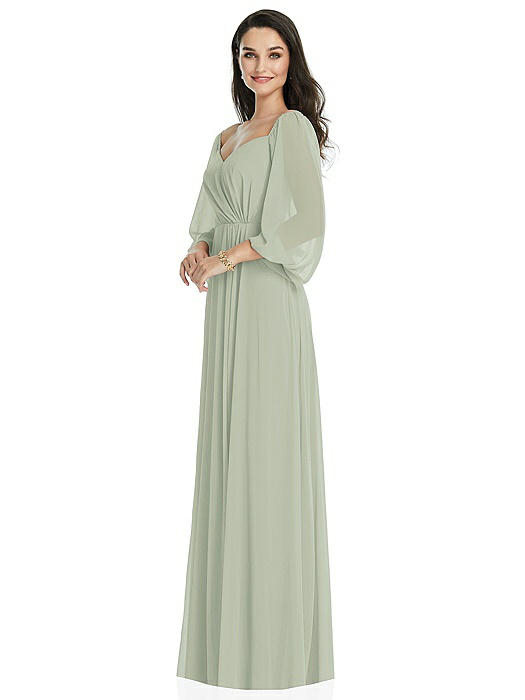 Off-the-Shoulder Puff Sleeve Maxi Dress with Front Slit