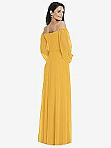 Rear View Thumbnail - NYC Yellow Off-the-Shoulder Puff Sleeve Maxi Dress with Front Slit