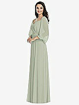 Front View Thumbnail - Celadon Off-the-Shoulder Puff Sleeve Maxi Dress with Front Slit