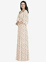 Front View Thumbnail - Coquette Floral Print Off-the-Shoulder Puff Sleeve Maxi Dress with Front Slit