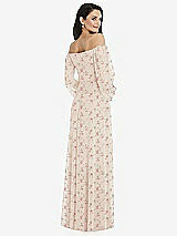 Rear View Thumbnail - Coquette Floral Print Off-the-Shoulder Puff Sleeve Maxi Dress with Front Slit