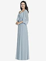 Front View Thumbnail - Mist Off-the-Shoulder Puff Sleeve Maxi Dress with Front Slit