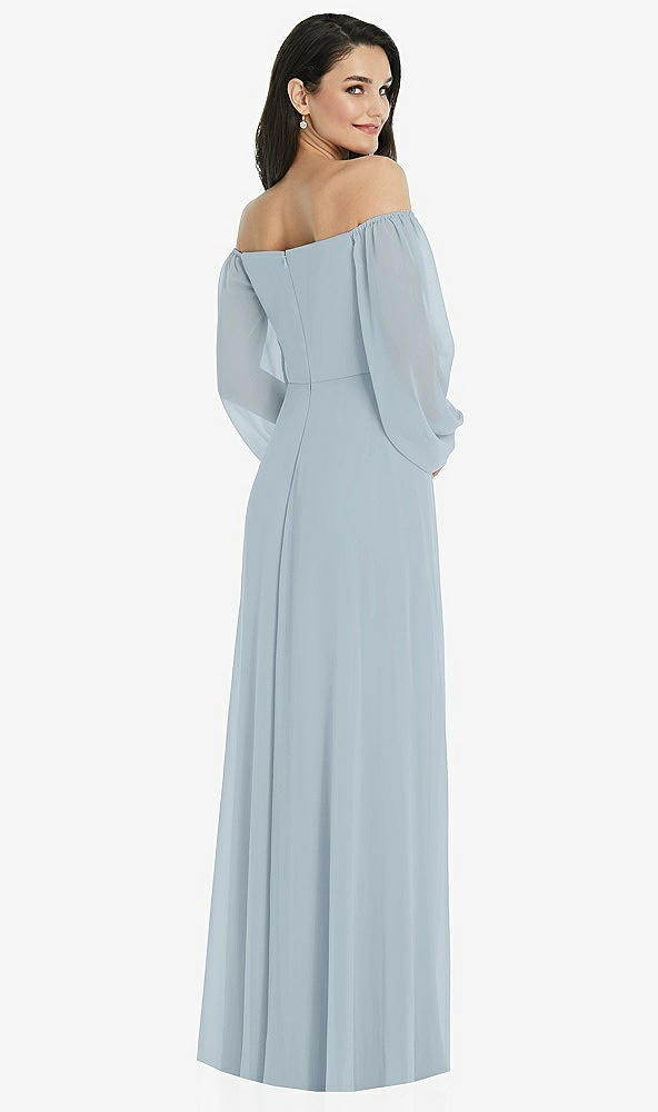 Back View - Mist Off-the-Shoulder Puff Sleeve Maxi Dress with Front Slit