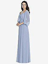 Front View Thumbnail - Sky Blue Off-the-Shoulder Puff Sleeve Maxi Dress with Front Slit