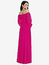 Rear View Thumbnail - Think Pink Off-the-Shoulder Puff Sleeve Maxi Dress with Front Slit