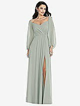 Alt View 1 Thumbnail - Willow Green Off-the-Shoulder Puff Sleeve Maxi Dress with Front Slit