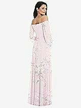 Rear View Thumbnail - Watercolor Print Off-the-Shoulder Puff Sleeve Maxi Dress with Front Slit