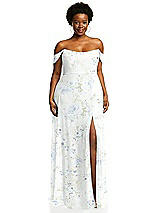 Alt View 1 Thumbnail - Bleu Garden Off-the-Shoulder Basque Neck Maxi Dress with Flounce Sleeves