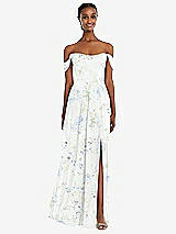 Front View Thumbnail - Bleu Garden Off-the-Shoulder Basque Neck Maxi Dress with Flounce Sleeves