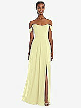 Front View Thumbnail - Butter Yellow Off-the-Shoulder Basque Neck Maxi Dress with Flounce Sleeves