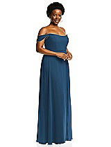 Alt View 2 Thumbnail - Dusk Blue Off-the-Shoulder Basque Neck Maxi Dress with Flounce Sleeves