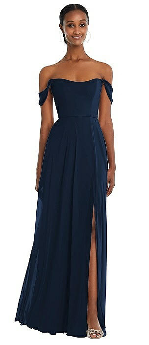 Off-the-Shoulder Basque Neck Maxi Dress with Flounce Sleeves