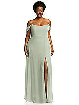 Alt View 1 Thumbnail - Celadon Off-the-Shoulder Basque Neck Maxi Dress with Flounce Sleeves