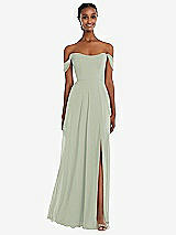 Front View Thumbnail - Celadon Off-the-Shoulder Basque Neck Maxi Dress with Flounce Sleeves