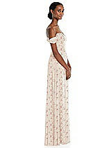 Side View Thumbnail - Coquette Floral Print Off-the-Shoulder Basque Neck Maxi Dress with Flounce Sleeves