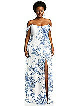 Alt View 1 Thumbnail - Cottage Rose Dusk Blue Off-the-Shoulder Basque Neck Maxi Dress with Flounce Sleeves