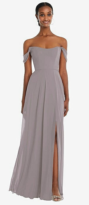 Gray Off The Shoulder Bridesmaid Dresses