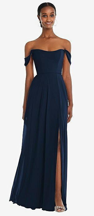 Midnight blue off the shoulder dress hotsell