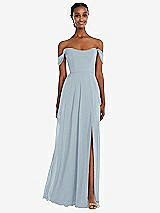 Front View Thumbnail - Mist Off-the-Shoulder Basque Neck Maxi Dress with Flounce Sleeves