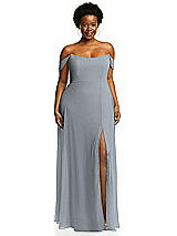 Alt View 1 Thumbnail - Platinum Off-the-Shoulder Basque Neck Maxi Dress with Flounce Sleeves