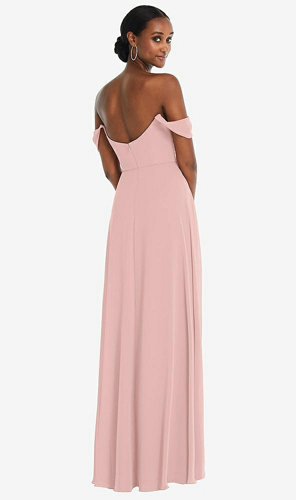 Back View - Rose - PANTONE Rose Quartz Off-the-Shoulder Basque Neck Maxi Dress with Flounce Sleeves