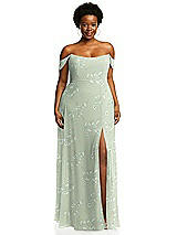 Alt View 1 Thumbnail - Vintage Primrose Sage Off-the-Shoulder Basque Neck Maxi Dress with Flounce Sleeves