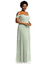 Alt View 2 Thumbnail - Vintage Primrose Sage Off-the-Shoulder Basque Neck Maxi Dress with Flounce Sleeves