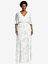 Front View Thumbnail - Bleu Garden V-Neck Split Sleeve Blouson Bodice Maxi Dress