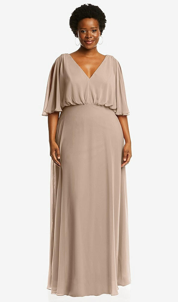 Front View - Topaz V-Neck Split Sleeve Blouson Bodice Maxi Dress