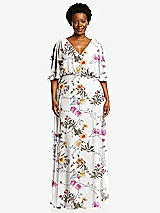 Front View Thumbnail - Butterfly Botanica Ivory V-Neck Split Sleeve Blouson Bodice Maxi Dress