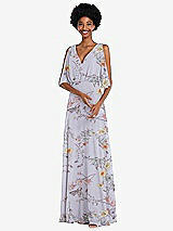 Alt View 1 Thumbnail - Butterfly Botanica Silver Dove V-Neck Split Sleeve Blouson Bodice Maxi Dress