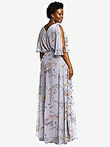 Rear View Thumbnail - Butterfly Botanica Silver Dove V-Neck Split Sleeve Blouson Bodice Maxi Dress